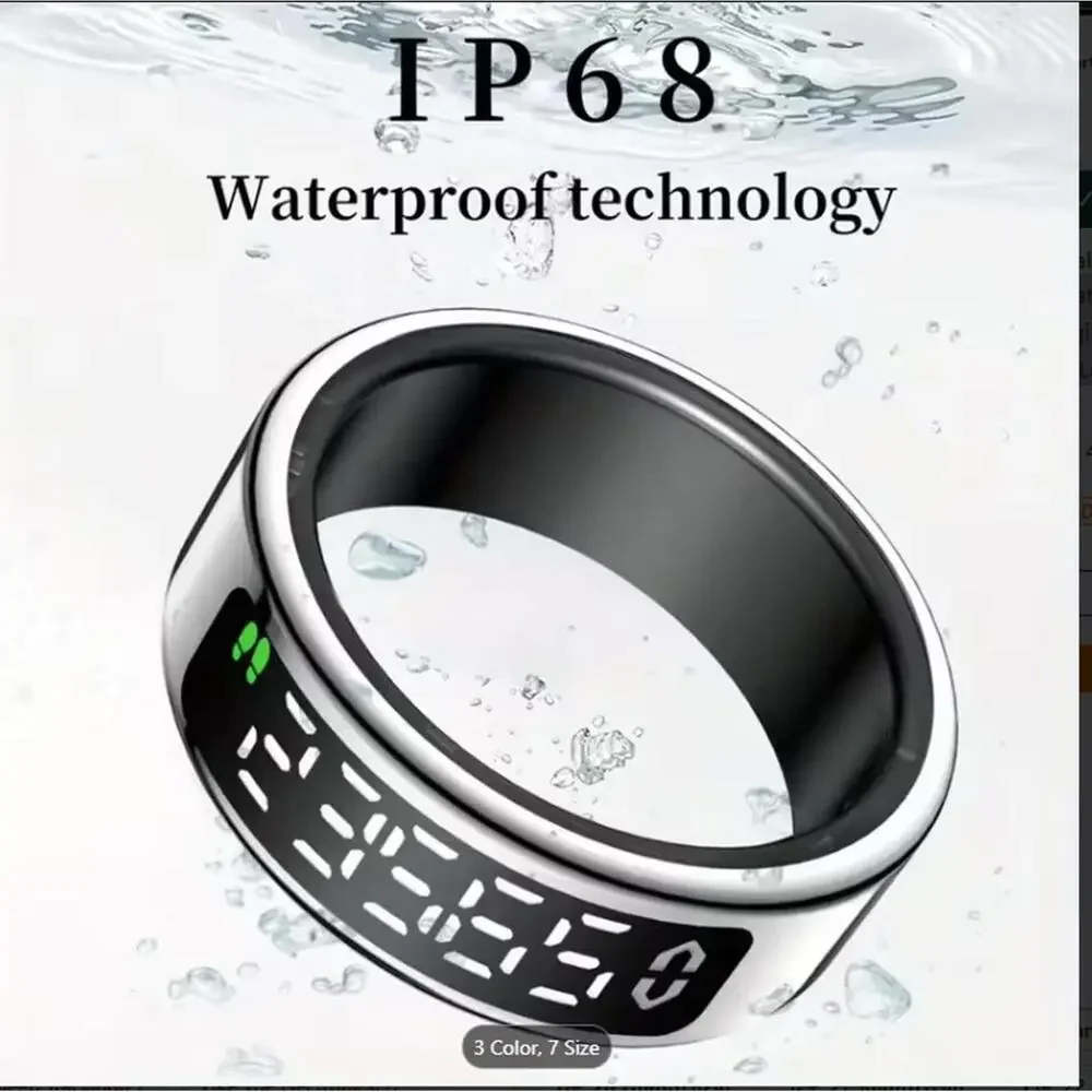 SMART RING, HEALTH & FITNESS TRACKER, SIZE 8 OR 10, DIGITAL DISPLAY BLK OR SILVR